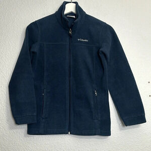 Columbia Kids Size Medium 10/12 Navy Blue Full Zip Fleece Long‎ Sleeve Jacket